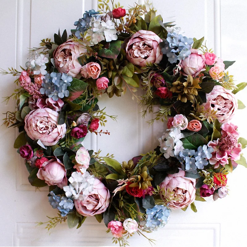 

Hot New 53cm Door Wreath Large Garland Artificial Flower Wreath Wall Hanging Door Decoration Home Decoration Farmhouse Decor