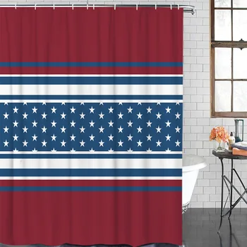 

Geometric Rectangle Red White Stripes Stars Waterproof Shower Curtain Home Decoration Shower Curtain Bathroom Accessories
