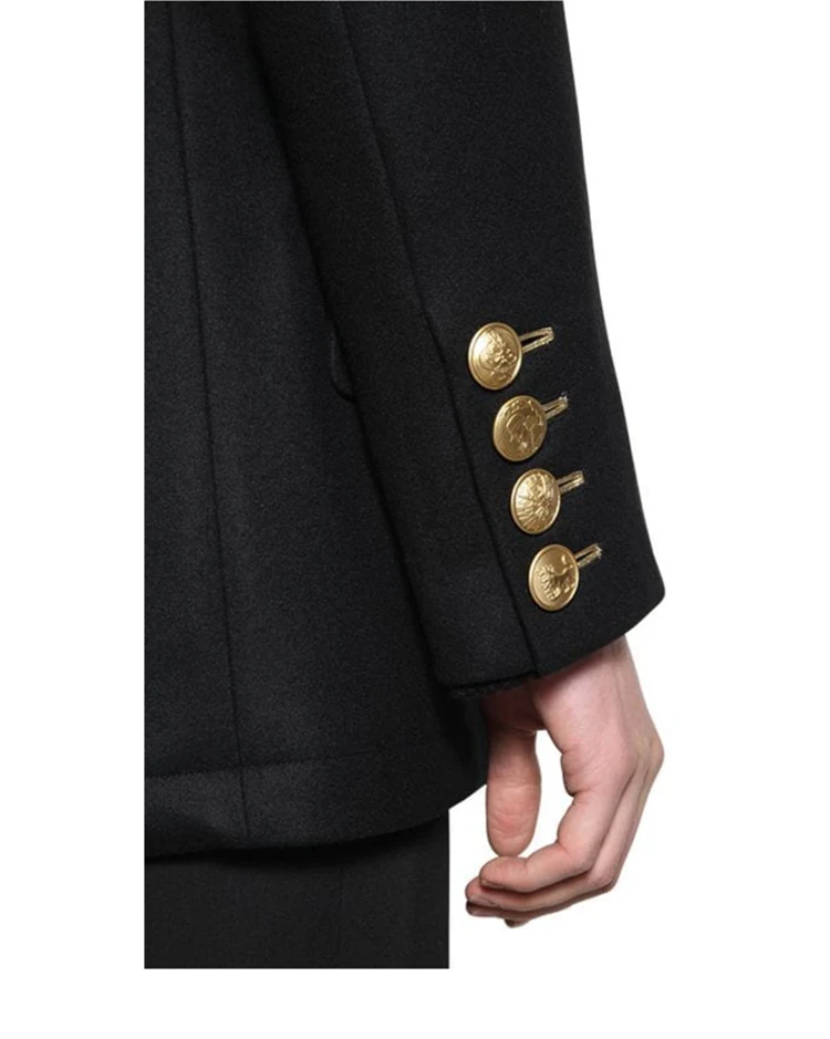 Gold button single breasted military uniform black Italian men's suit loose large coat fashion coat suit for men