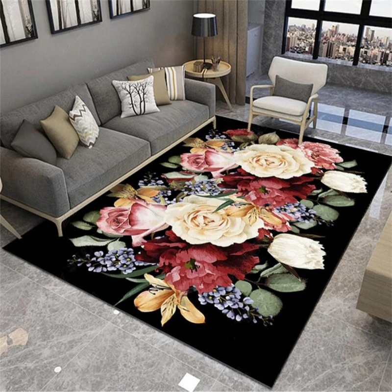 

3D Creative Flowers Printed Carpet Hallway Non-Slip Floor Mats Living Room Table Sofa Large Area Rugs Bedroom Bedside Carpets