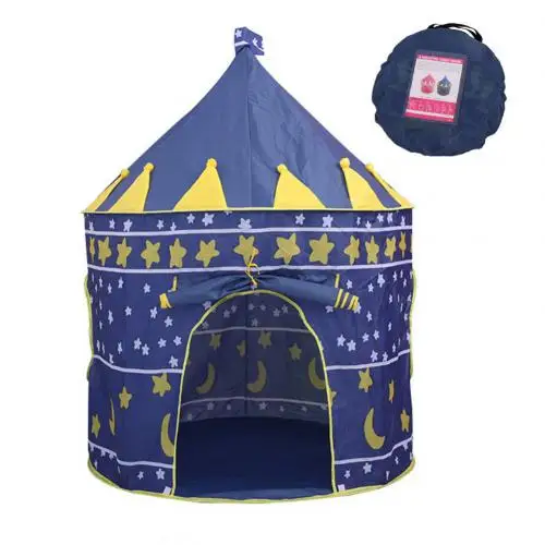 Детская игровая палатка, портативная складная Игровая палатка для детей, Игровая палатка для помещений, игровой домик с замком юрты - Цвет: Синий