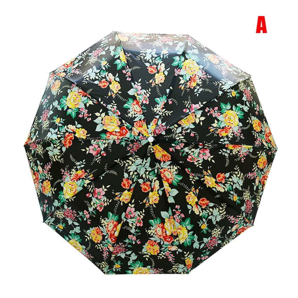 Retro Flowers Print Umbrella Folding Windproof Sun Protection for Outdoor Travel DTT88 - Цвет: A