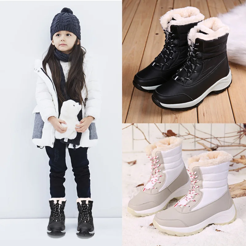 Dollplus/детские ботинки; Новинка года; зимняя теплая плюшевая обувь для девочек; модные кожаные водонепроницаемые Нескользящие зимние ботинки для больших девочек