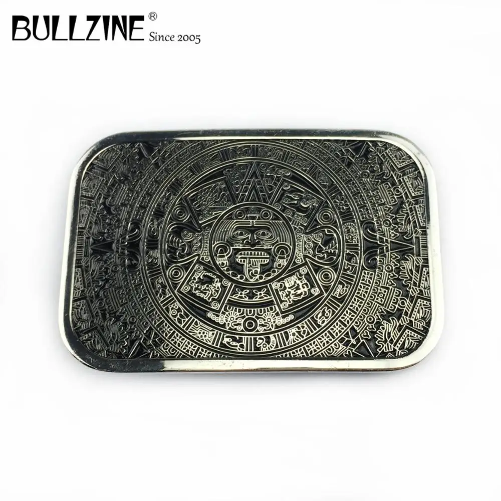 Hebilla De Cinturón De Metal Con Diseño De Calendario Maya Azteca - Estilo Plateado Y Temática Religiosa