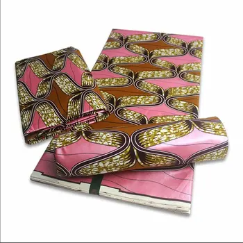 

Pink Design Ankara African Golden Wax Fabric Print With Gold Line Layer New For Sewing Wedding Dresses Y1020-12