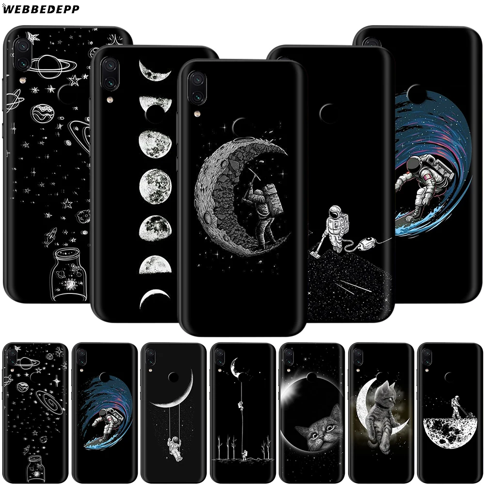 

Webbedepp Space Moon Cute Cats Case for Xiaomi Redmi Note 8 MI 3 6 8 9 A1 A2 A3 5X 6X 9T CC9 Lite SE Pro Max Pocophone F1