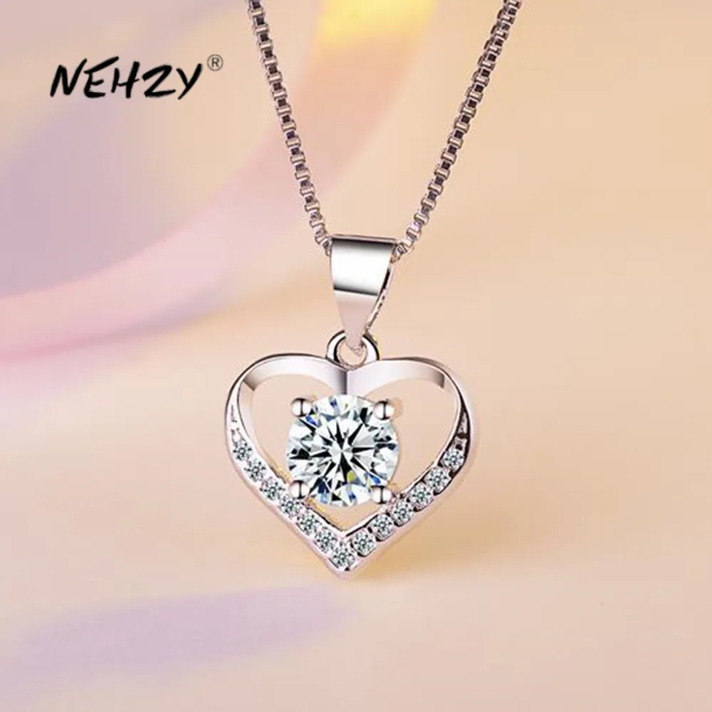 Pendant Necklace Zircon Fashion Jewelry Crystal Heart-Shaped NEHZY 925-Sterling-Silver