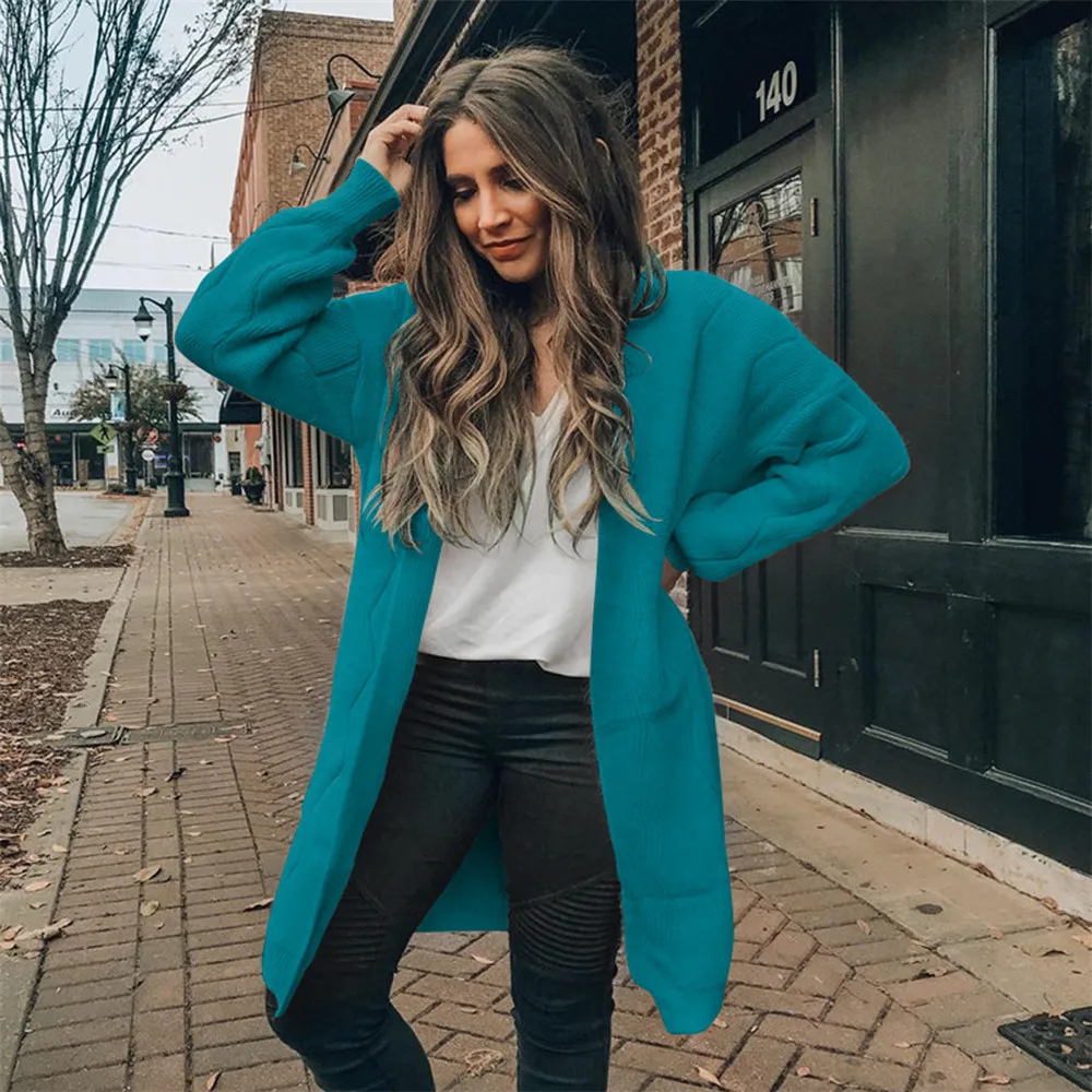 

Jaycosin Clothes Fashion Winter Women Warm Solid Long Sleeve Knitted Cardigan Ladies Loose Casual Boho Open Front Cardigan Coat