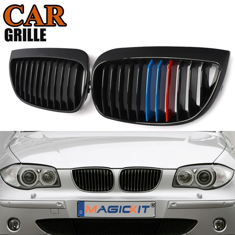 MagicKit гриль для BMW E87 E81 1 серия 116i 118i 120i 2004-2007 пара Автомобильная Передняя Спортивная почка гриль решетки глянцевый черный m-цвет