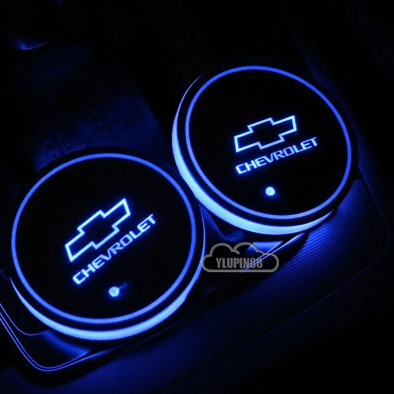 

2PCS USB Pad Luminous Light Car Anti Slip Water Coaster Mat for Chevrolets Cruze Captiva Lacetti Aveo Niva Trax Onix Accessories
