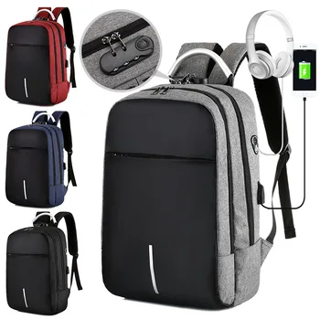 

NEW simple computer backpack with USB interface and earphone hole for men travel bag unisex back packs