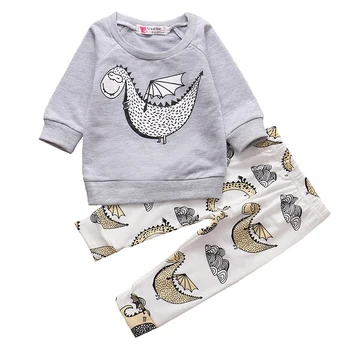 

Newborn Infant Baby Boys Clothes Animal Dinosaur Print Outfits Long Sleeve T-shirt Pants Cotton 2PCS Autumn Toddler Clothing Set