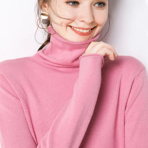 new cashmere high collar pullover inside bottoming sweater loose long sleeve autumn and winter solid color sweater women - Цвет: Pink