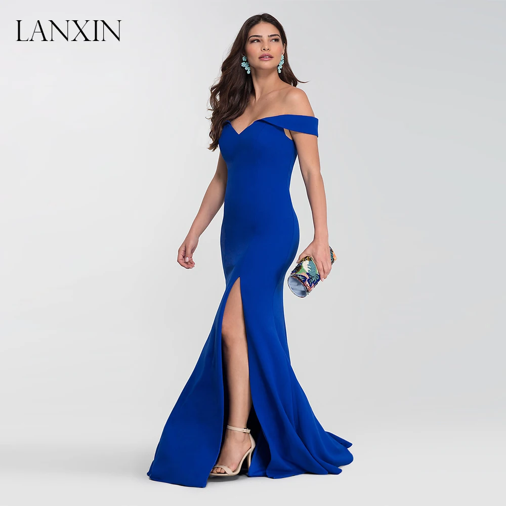 

Slit Mermaid Prom Dresses Elegant Off The Shoulder Long Women Formal Evening Party Gown Custom Made