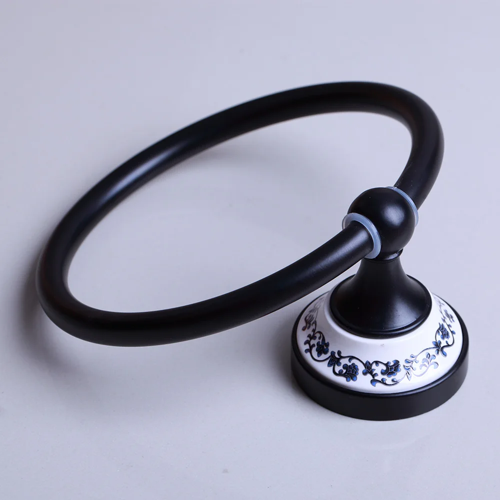 YANKSMART Wall Mounted Black Washroom Bathroom Accessories Towel Ring Rack Paper Holder Toilet Brush Holder Frosted Glass Cup