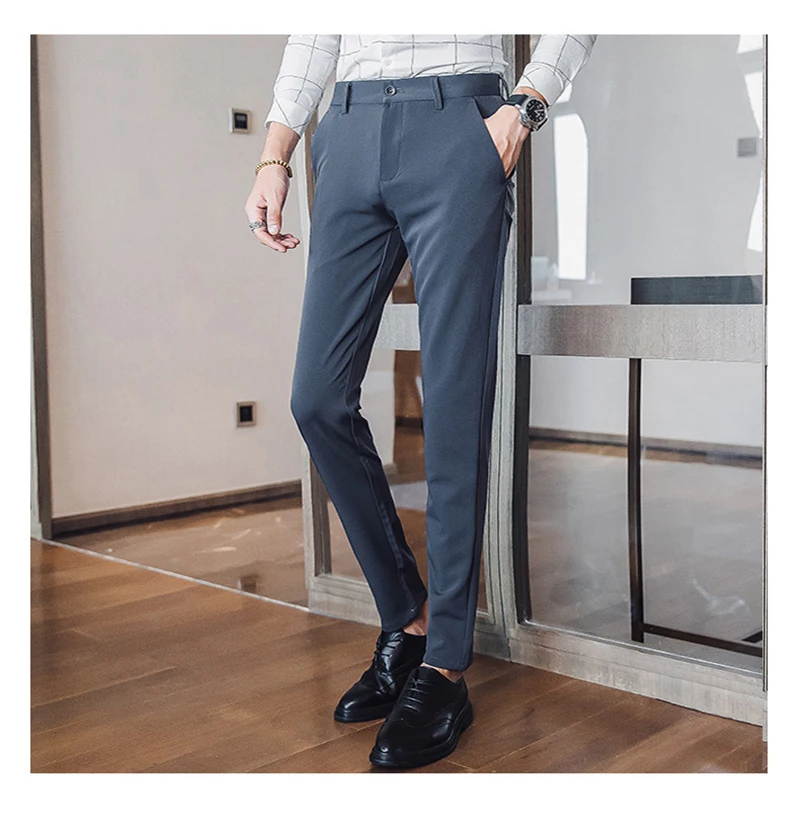 Модные мужские брюки Slim Fit высокого качества однотонный, стрейч повседневные брюки мужские деловые классические Формальные Прямые офисные брюки