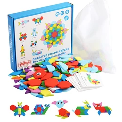 Crianças de madeira 3d quebra cabeças forma geométrica tangram jigsaw board crianças madeira colorida montessori brinquedos educativos para o bebê