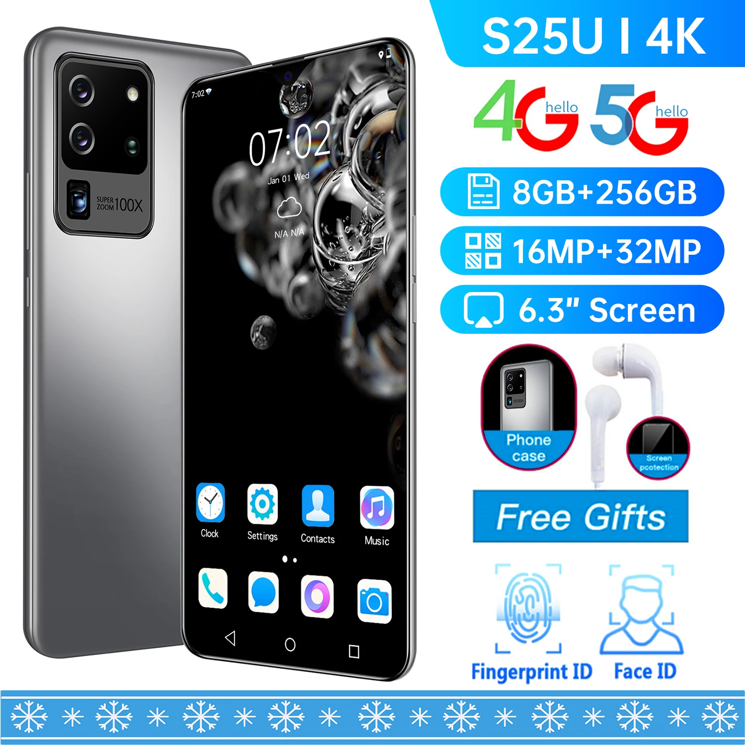 Novo smartphone s25u 10 core 12g 512g impressão digital desbloqueia o cartão duplo standby 6.3 polegadas tela cheia ultraben telefone 5g rede