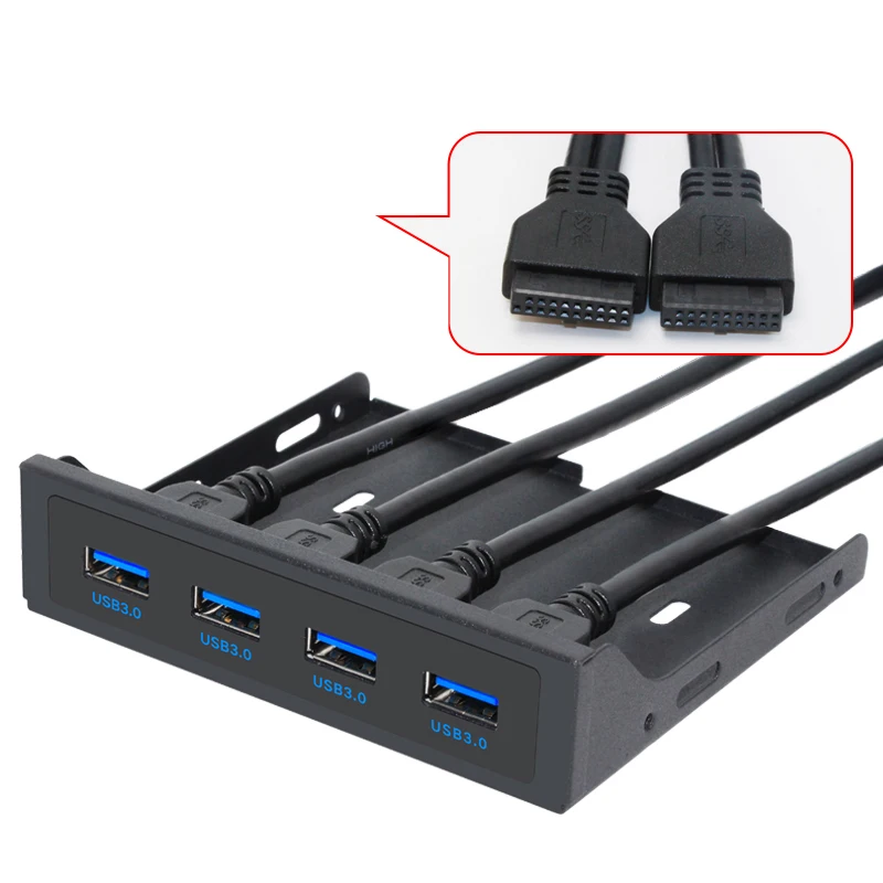 

QINDIAN 19+1 20Pin 4 Port USB 3.0 HUB Front Panel Combo Bracket USB3.0 Hub Adapter for PC Desktop 3.5" FDD Floppy Disk Drive Bay