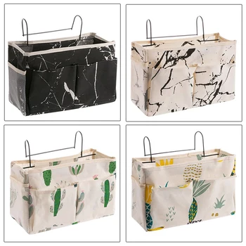 

Cosmetic Wtorage Bag Lattice Hanging Storage Bag Bedside Storage Organizer with Hook Bed Pocket