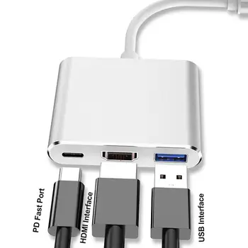 

3 in 1 Portable Type-C Male to HDMI USB 3.0 Female Adapter Cable Converter Cord