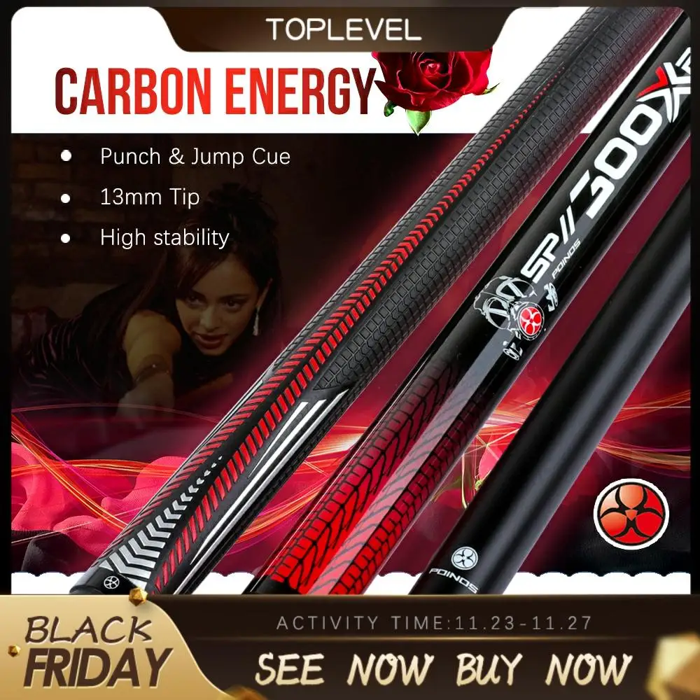 

POINOS Billiard Carbon Energy 3 Pieces Cue Punch Jump Cue13 mm Maple+Carbon Shaft Bullet Joint Kit Billiards Stick Break Cue