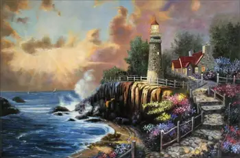 

100%Handmade Quality Hand Painted Oil Painting, Seaside Peaceful Light 24x36inch