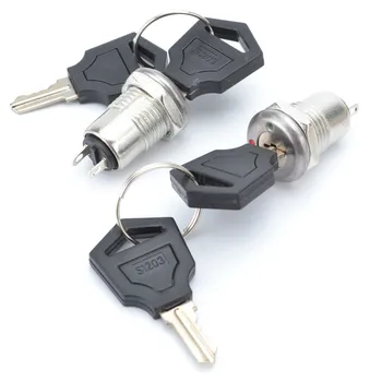 

12mm Zinc Alloy Electronic Key Switch ON OFF Lock Switch Phone Lock Security Power Switch Tubular Terminals+2 Keys 2 Position
