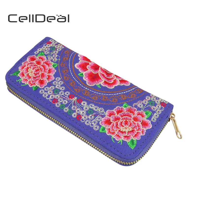 CellDeal Модный женский длинный кошелек этнический вышитый клатч сумка с цветочным