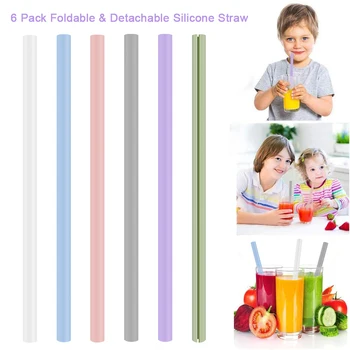 

6 Pcs Reusable Food-grade Silicone Drinking Straws Easy To Clean High Temperature Disinfection Detachable Straws For Smoothies