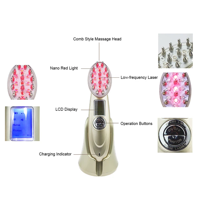 Electric Laser Hair Growth Comb Anti Hair Loss Brush RF Nano Red Light Luminotherapy Infrared Vibration Massage Hair Styling 3