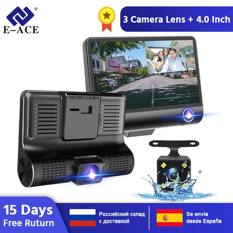 Ceny E ACE B28 wideorejestrator samochodowy kamera na deskę rozdzielczą 4.0 Cal wideorejestrator kamera samochodowa 3 obiektyw aparatu z widokiem z tyłu kamera rejestrator Dashcam rejestratorów