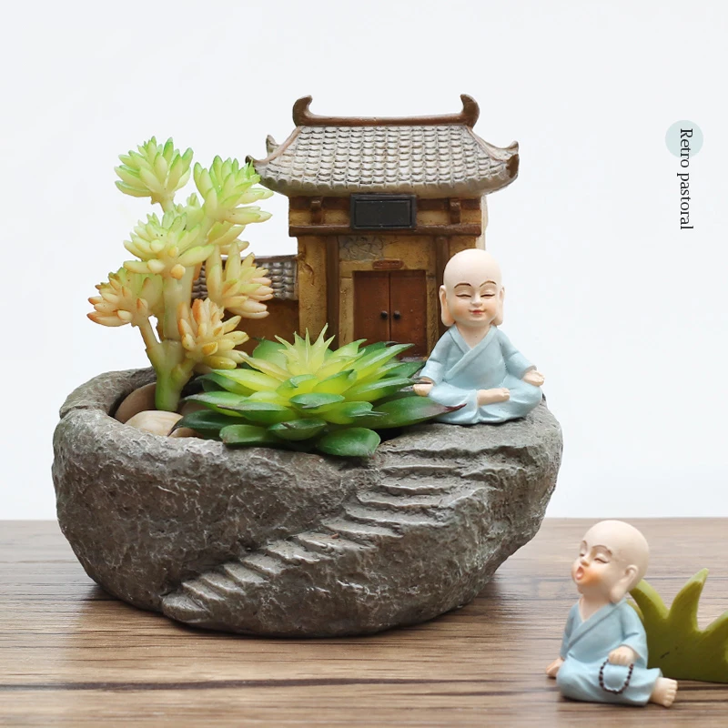 

Temple Succulent Plants Planter Flowerpot Resin Flower Pot Desktop Potted Holder Home Garden Decoration Plants Holder