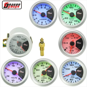 

Dragon 52mm 7 Color Backlight Stepper Motor Car Boost Oil Temp Pressure Water Temperature RPM Meter Voage Tachometer Gauge