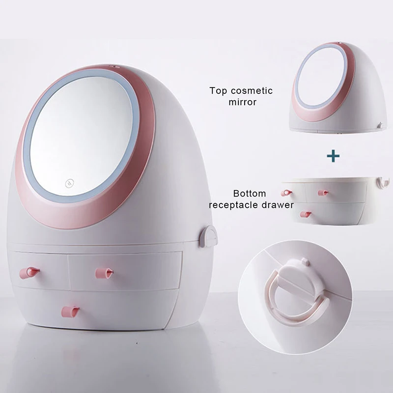 

Hot sale Cosmetic Storage Box Skin Care Products Organzier for Makeup with Mirror LED Lights