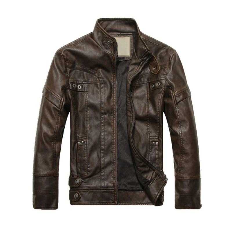 Модные мужские кожаные мотоциклетные пальто куртки вымытые кожаные пальто кофе Размер L