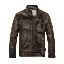 Модные мужские кожаные мотоциклетные пальто куртки вымытые кожаные пальто кофе Размер L