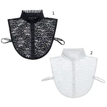 

Women Solid Color Shirt Lace Fake Collar Lady Female Casual Detachable False Lotus Leaf Stand-up Collar Lapel Blouse Decor