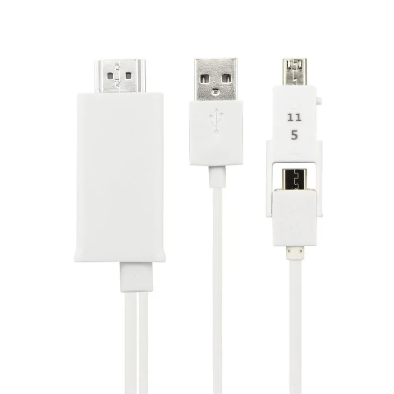 2,5 м/10 футов 5 Pin& 11 Pin Micro USB MHL к HDMI 1080P HDTV кабель для Android телефона - Цвет: Белый