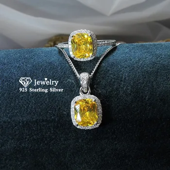 

CC Fine Jewelry Sets For Women S925 Silver Cubic Zirconia 7*9mm Ring Pendants Bridal Wedding Accessories No Chain CCAS225