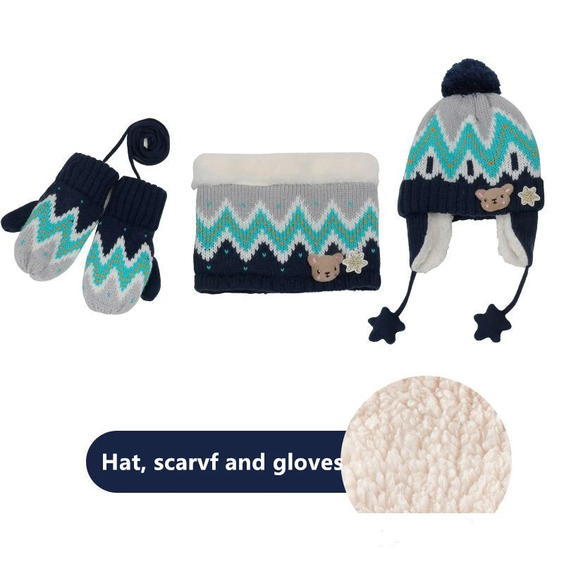 Зимний детский шарф, шапка и наборы с перчатками, детская шапка со снежинками и шарфом из мультфильма, теплые бархатные шапочки - Цвет: Gloves Hat And Scarf