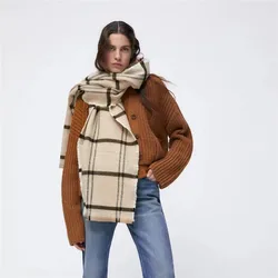 Winter Scarf Women Cashmere Warm Pashmina Beige Plaid Foulard Female Scarves Wraps Thick Soft Bufanda Tassels Shawl Long Stole