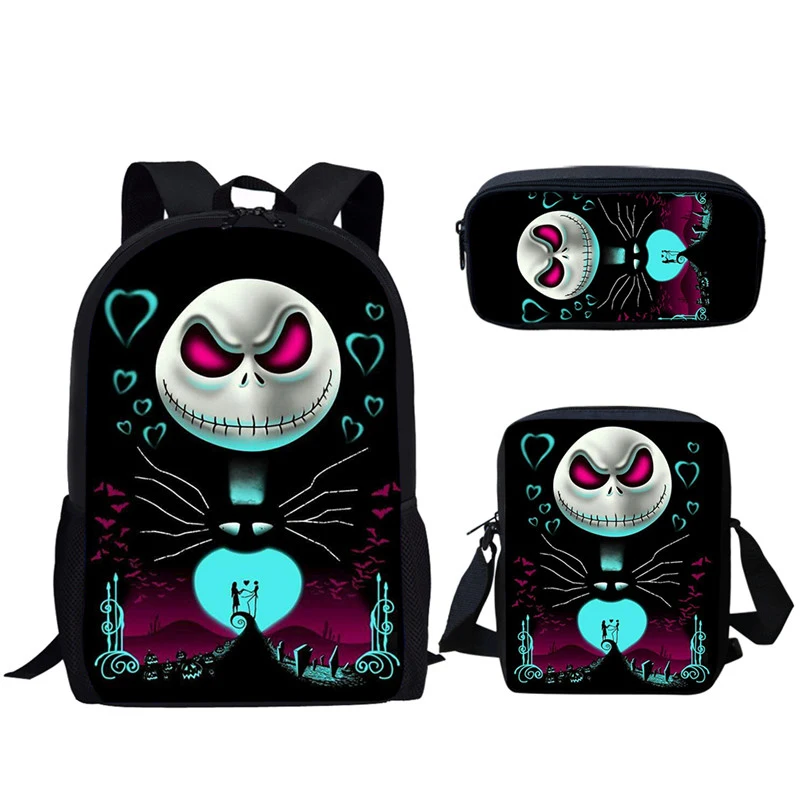 

WHEREISART Boys Girls Student School Bag Nightmare Before Christmas Printing 3pcs Set Book Backpack Mochila Bags Dropshipping