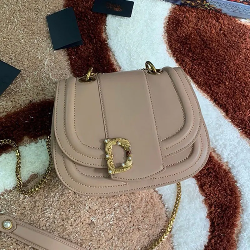 Хаки Fashion Alligator Leather Saddle Bag Women Luxury Shoulder Bags Small Round Handbag Spring and Summer Crossbody Messenger Bags - Цвет: Хаки