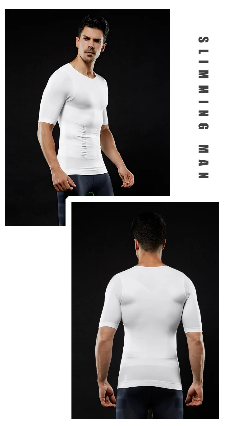 Men Slimming Body Shapewear Tight Corset Vest Shirt Compression Abdomen Tummy Belly Control Waist Cincher Underwear Black White