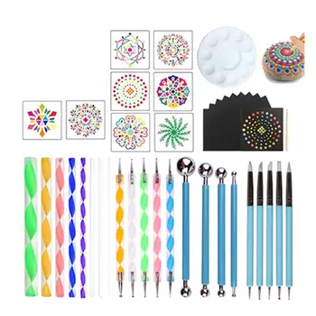 

41 Pcs/Set Mandala Dotting Tools for Painting Rock Stone Pen Stencil Template Brush Tray Kits