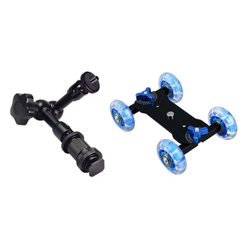 

1 Pcs Table Top Dolly Mini Car Skater Track Slider & 1 Pcs 7 Inch ic Arm with Hot Shoe Mounts 1/4 Inch Screw