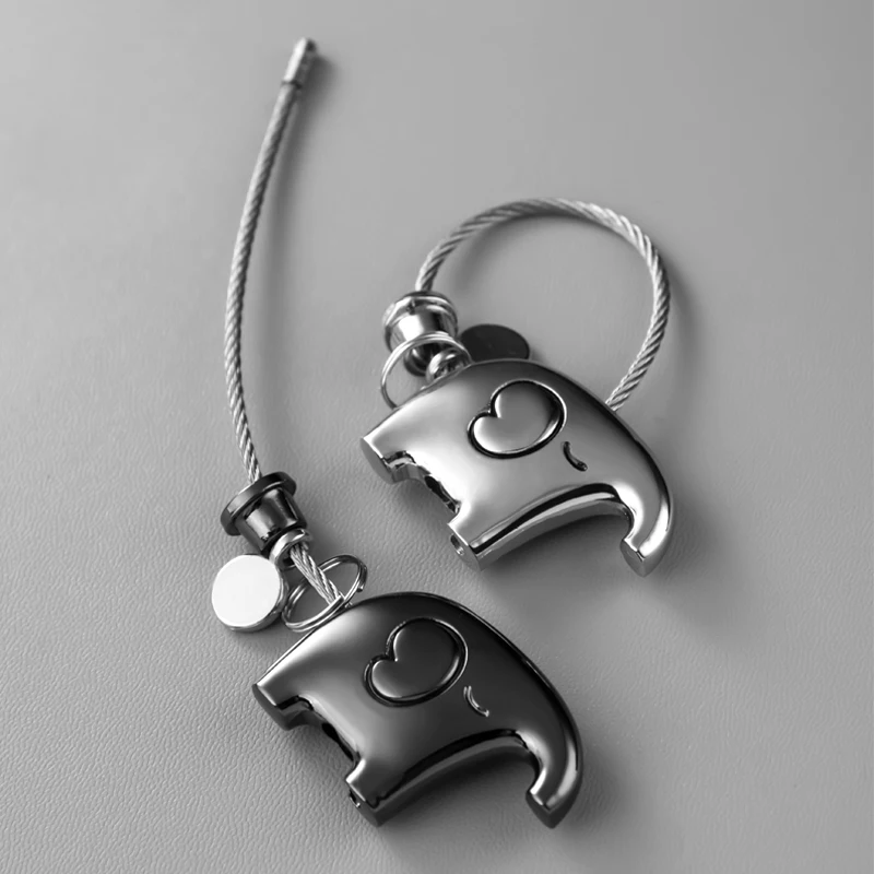 Good Luck Kiss Elephant Couple Keychain Pendant Wire Ring Chain Cute Cartoon Women Car Bag Backpack Ornaments Lovers Lanyard