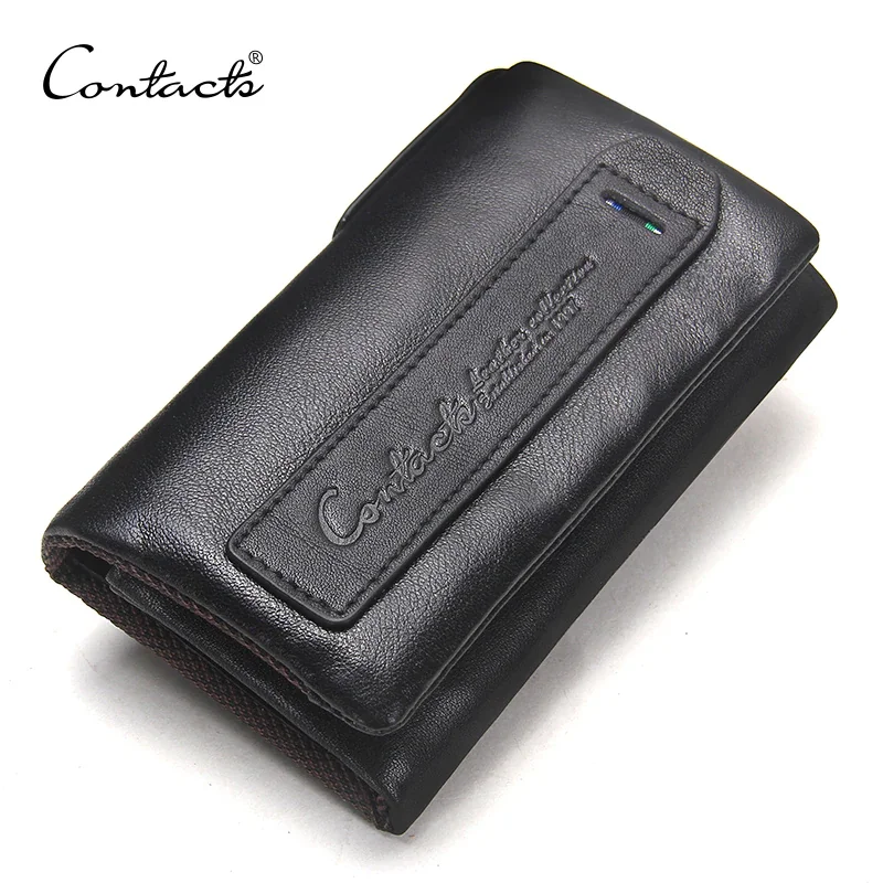 Genuine Cowhide Leather Men’s Keychain Organizer Wallets Black