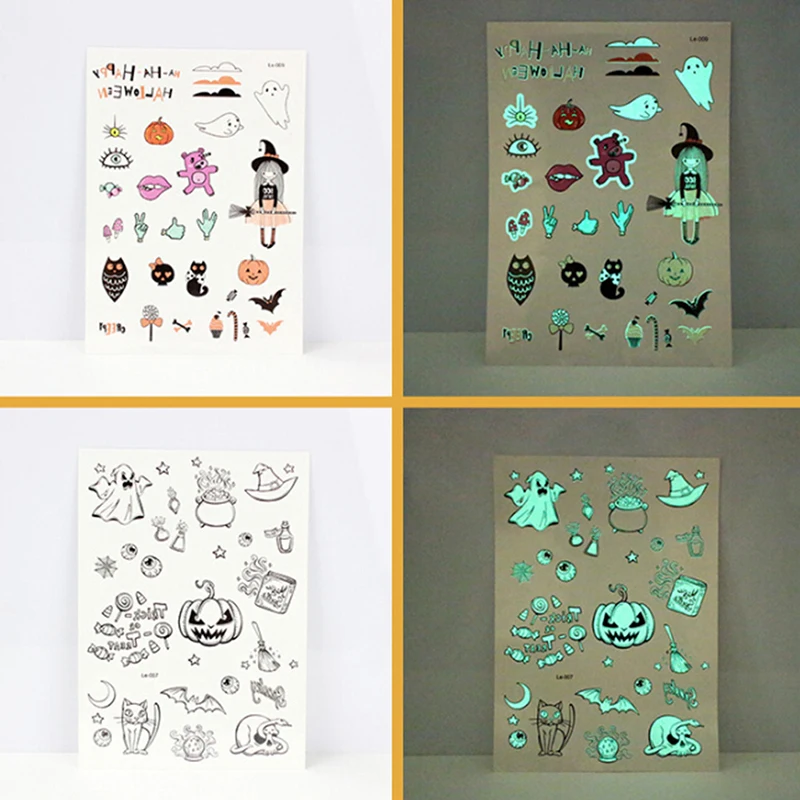 210*150mm Halloween Luminous Tattoo Ghost For Kids Fake Tattoo Witch Glowing in Dark Waterproof Temporary Tattoo Stickers